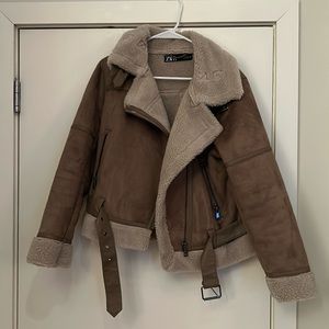 Zara shearling brown suede coat - size M